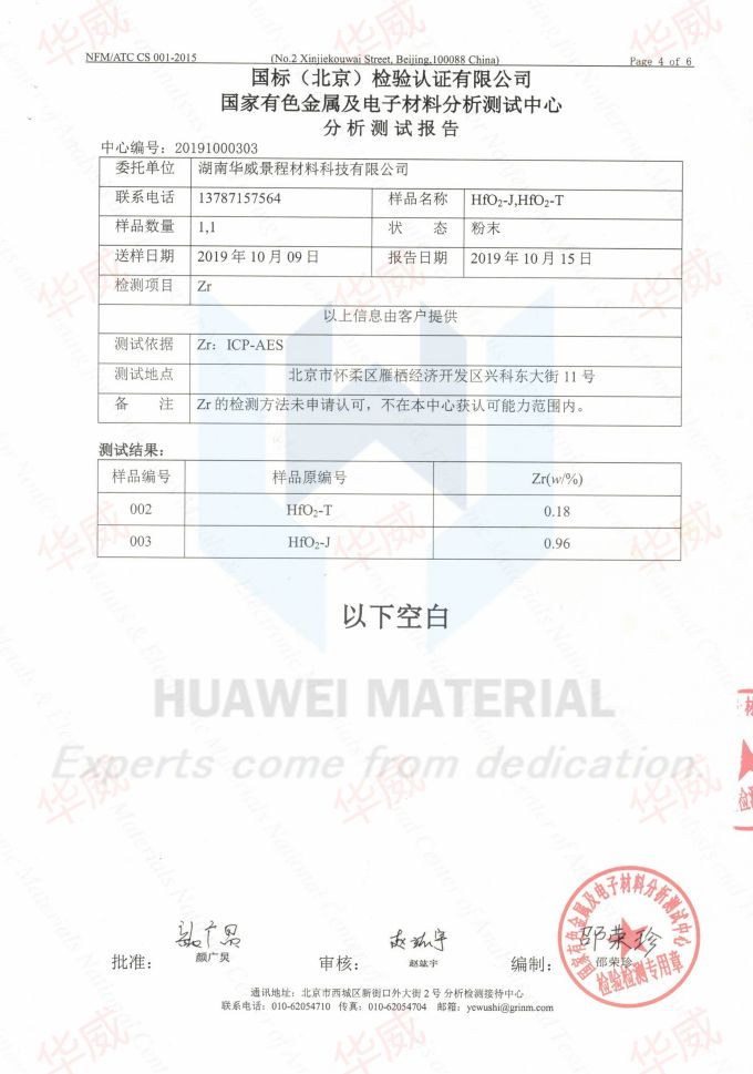 hafnium dioxide HfO2 Inspection report 1 20191015 (2)